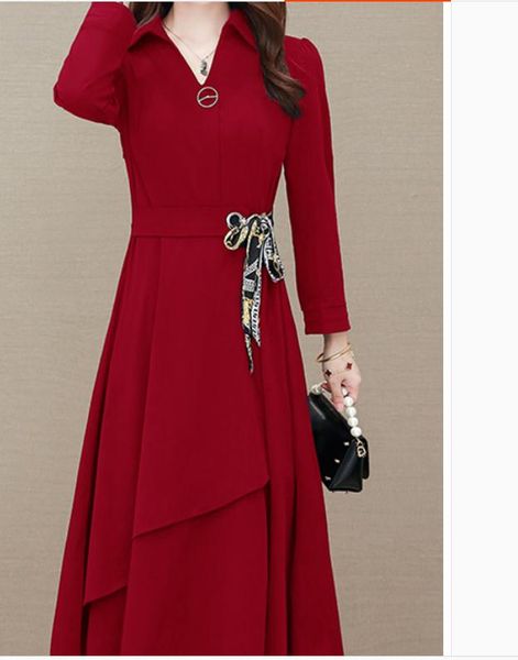 

2021 spring and autumn with fashion long sleeve women's long dress @17, Black;gray