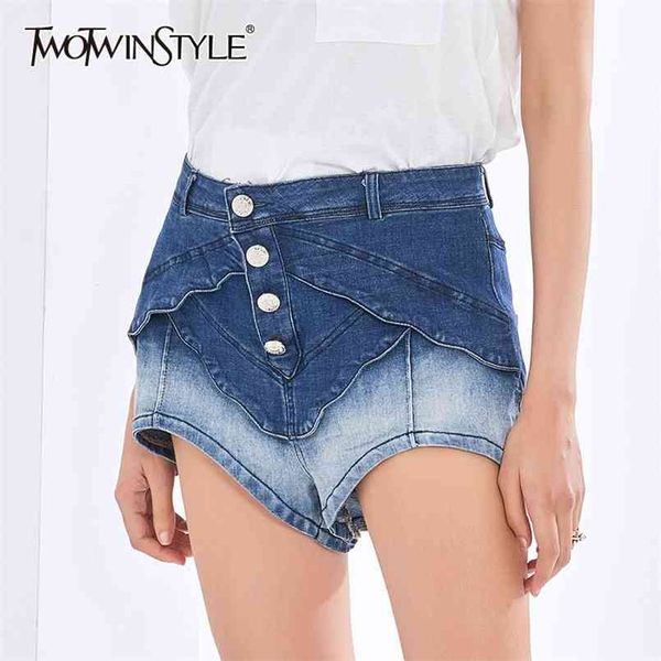 

patchwork hit color shorts for women high waist wide leg denim female fashion clothing summer 210521, White;black
