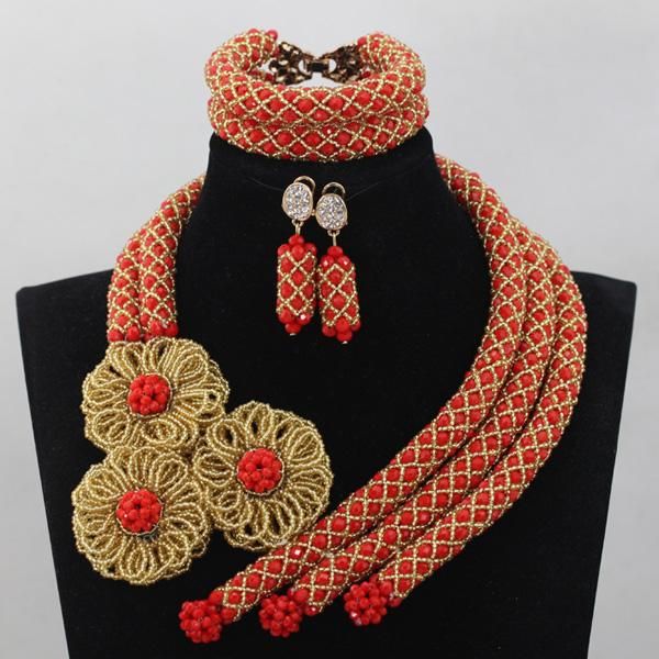 

earrings & necklace classical red/gold crystal wedding african beads jewelry set handmade bridemaid anj068, Silver