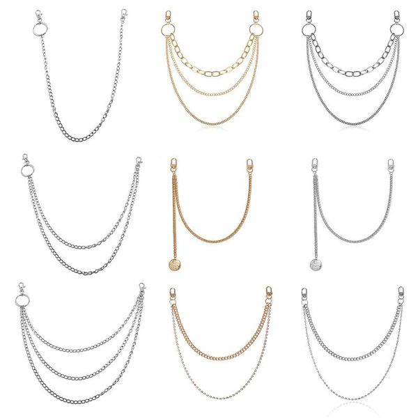 

belts 9 styles women belt hip hop cool punk pants chain men female two or three layer ring keychain metal long trousers accessories, Black;brown