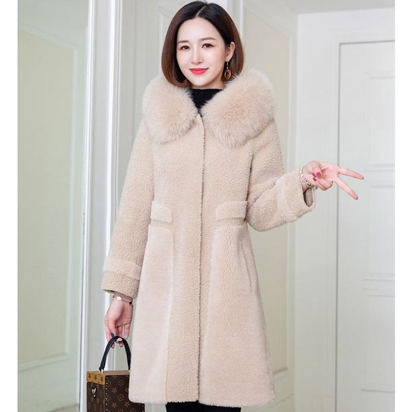 

women's fur & faux 2021 granular shearling coat fashion hooded composite one, Black