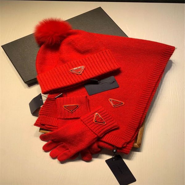 

men's women's caps 2021 brand designer winter three-piece wool suit hat scarf gloves black, Blue;gray
