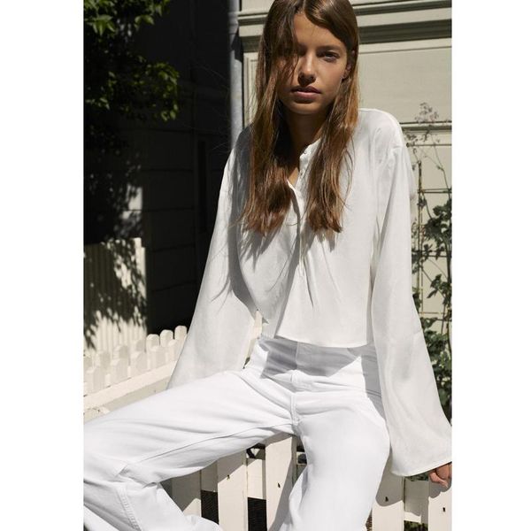 

women's blouses & shirts elina summer minimalist o neck women fashion loose solid white elegant long sleeve female ladies gc