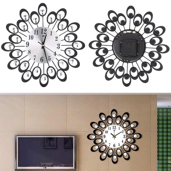 

european iron art wall clock wrought diamond flower livingroom bedroom sile clocks