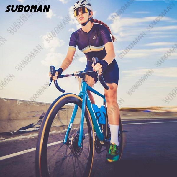 

racing sets 2021 subomanteam triathlon set women's cycling jersey one piece jumpsuit long sleeve ciclismo feminino 9d gel bike, Black;blue