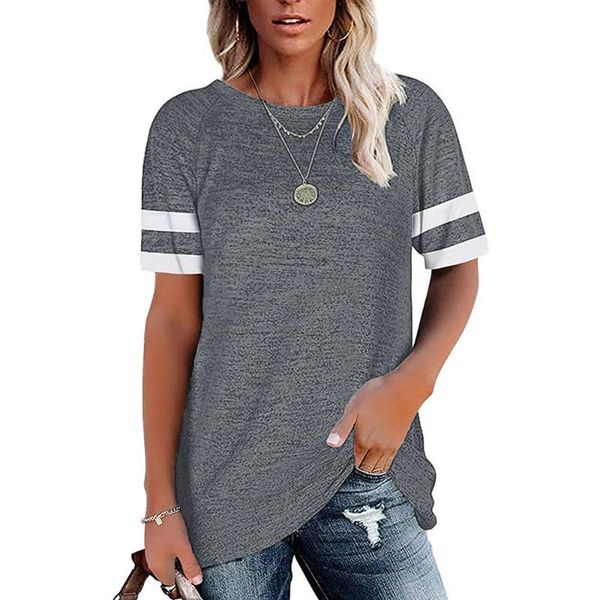 

women's t-shirt 2021 women summer simple basic shirt fashion loose casual short sleeve t-shirts crewneck color block black gray tunic, White