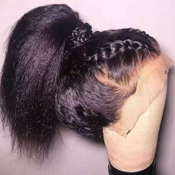 

glueless full lace human hair wigs remy kinky straight front wig 360 pre plucked, Black;brown