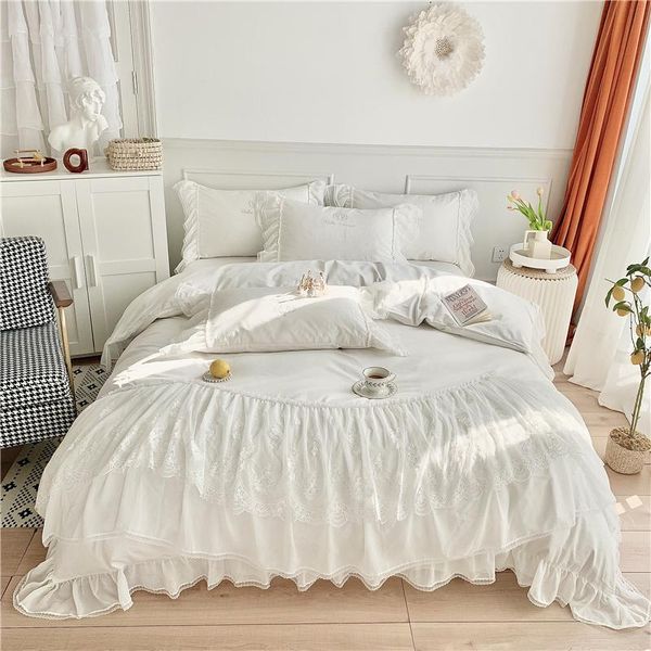 

luxury white soft cozy 1200tc egyptian cotton princess bedding set double lace edge duvet cover flat/fitted sheet pillowcases sets