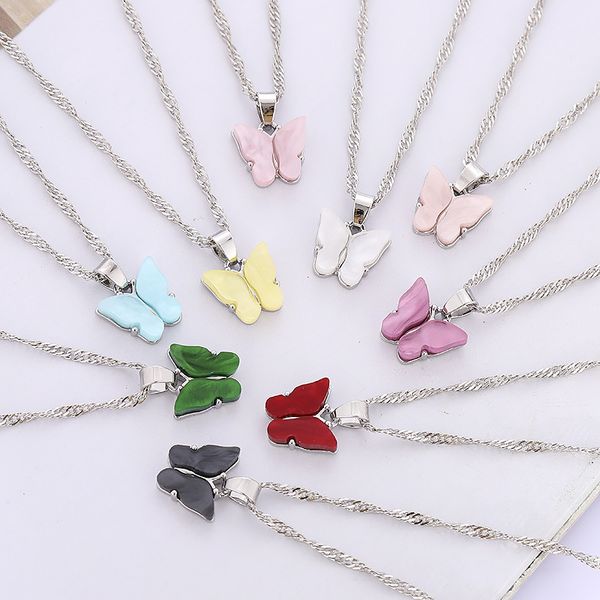 

fashionable and versatile necklace, net red, color preserving, acrylic butterfly necklace, clavicle chain, Silver