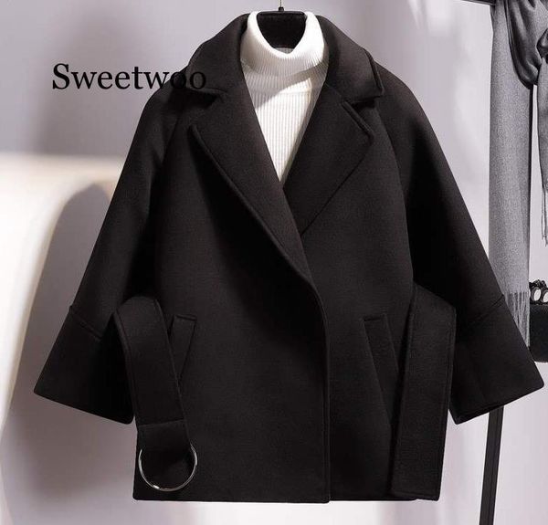 

women's jackets women short woolen coat belt jacket woollen overcoat for in autumn and winter, Black;brown