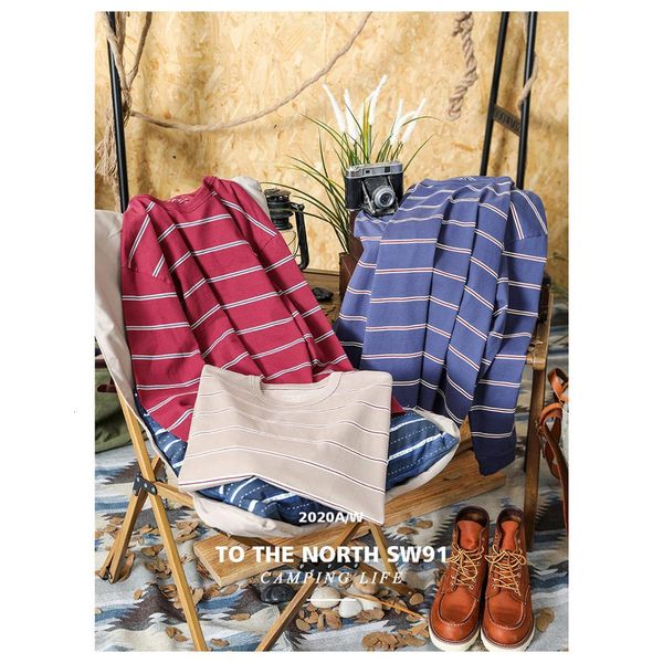 

spring striped long sleeve t-shirt men 100% cotton drop shoulder 250g thick plus size loose tshirt 68yz, White