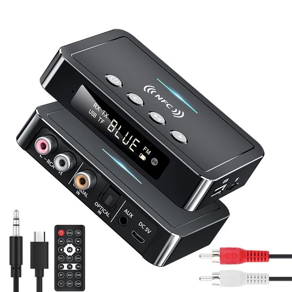 M6 Ricevitore Bluetooth 5.0 Trasmettitore FM Stereo AUX Jack da 3,5 mm RCA Chiamata vivavoce senza fili ottica NFC Adattatore audio TV