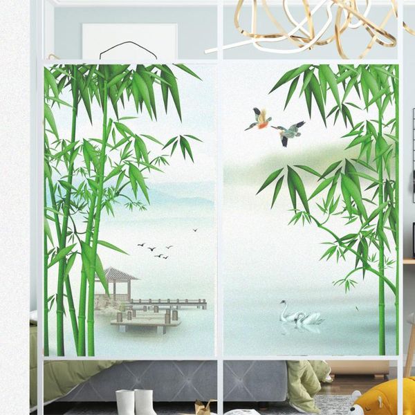 

window stickers film privacy green bamboo glass sticker uv blocking heat control coverings tint for homedecor