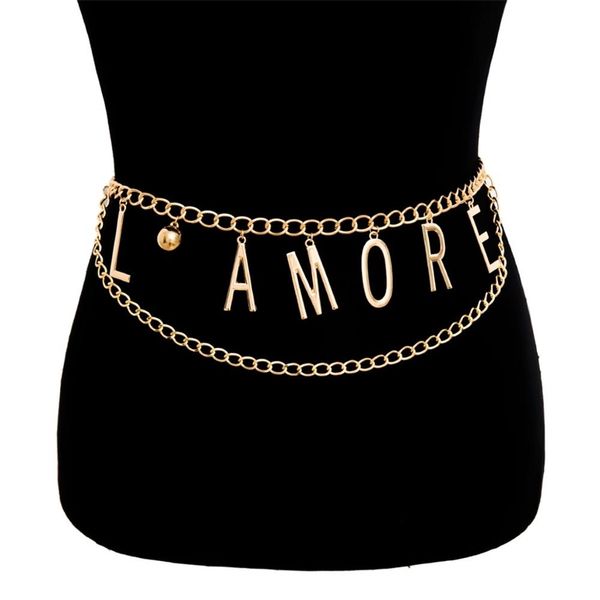 

ingesight.z harness multi layer belly waist retro letter pendant chain for women body jewelry party, Silver