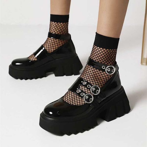 

the new fashion soft leather shoes with high heels comfortable sponge thick bottom thick with round head leisure plus-size 35-43, Black