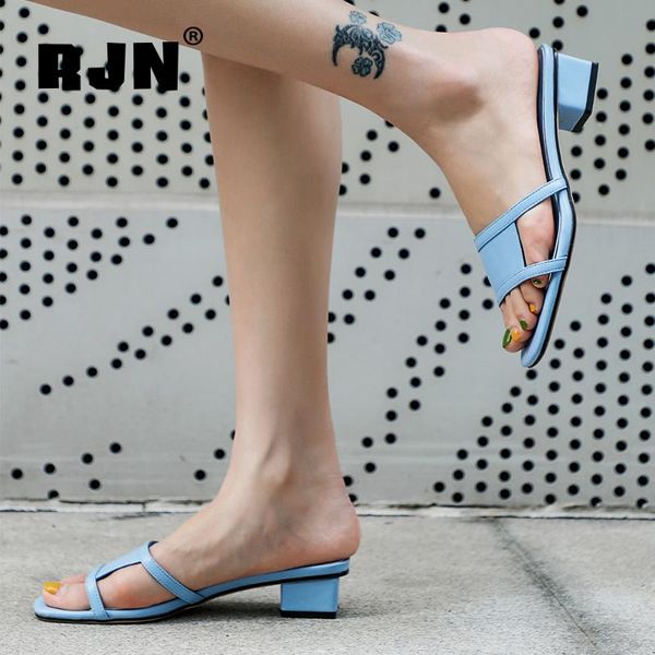 

slippers rjn fashion comfortable square toe leisure handmade heel elegant slides shoes women's ro85, Black
