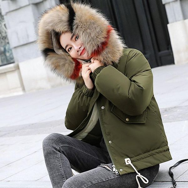 

women's trench coats 2021 arrival winter jacket women short outwear fashion womens hooded with big fur collar female coat parkas casaco, Tan;black