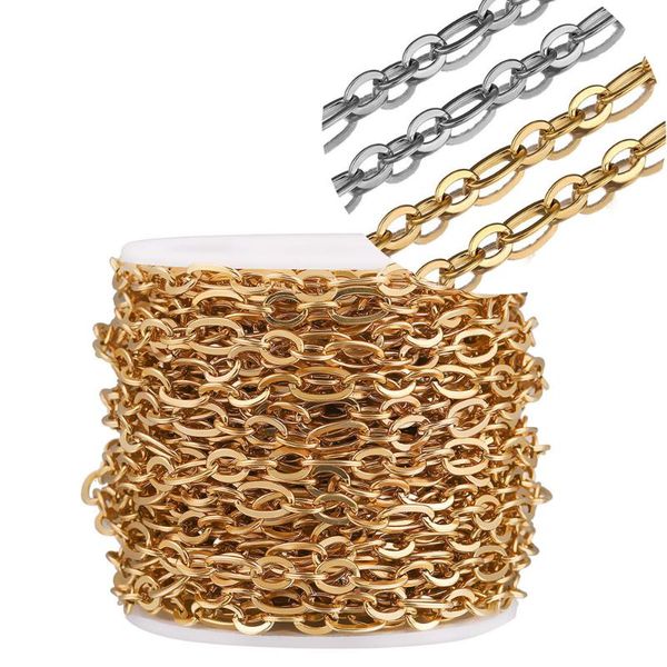 

pendant necklaces wholesale bulk chains 1 meter stainless steel 3:1 flat rolo cable chain diy jewelry making necklace handmade bracelet, Silver