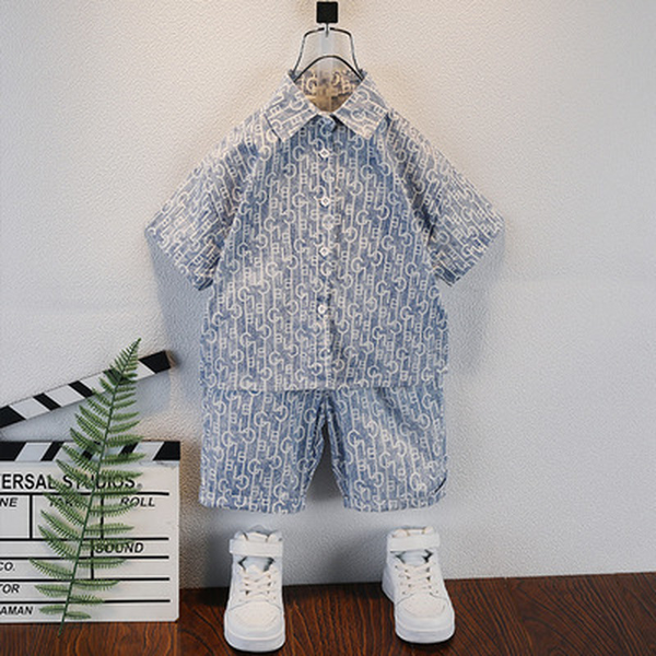 

boys summer childrens shirt set 2022 summer new fashion baby thin shirt short sleeve handsome, White