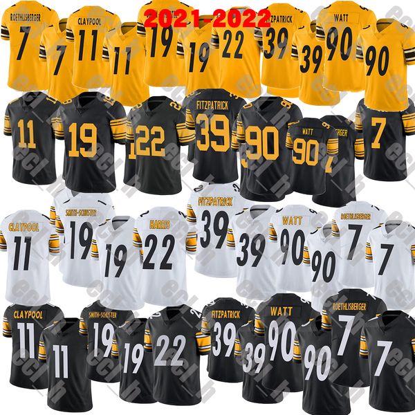 

2021-2022 stitched football jerseys 7 ben roethlisberger 11 claypool steelers 19 smith schuster 22 najee harris 39 minkah fitzpatrick 90 t.j, Black;red