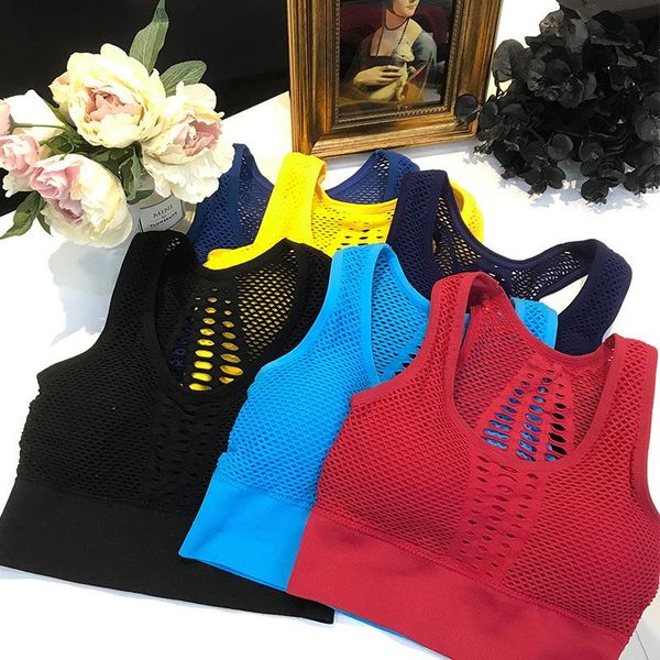 

yoga outfit women sports bra medium mesh support cross back wireremovable cups underwear comfortable seamless running vest h22
