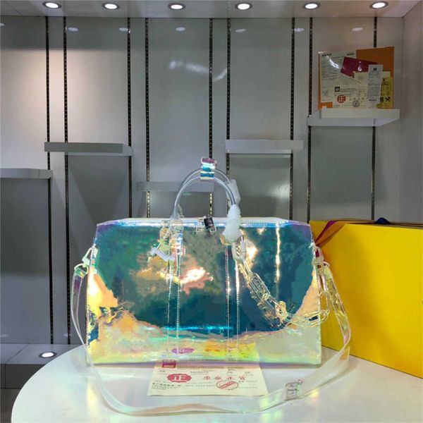 

high-quality design bags 2021 luxury handbags cross body laser pvc transparent duffle bag brilliant colour luggage travel bag large capacity
