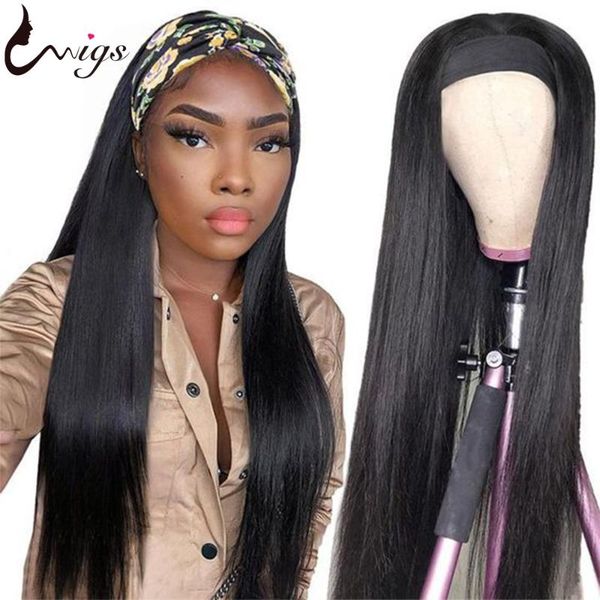 

hair bulks headband human brazilian straight with bangs for women full machine made u, Black