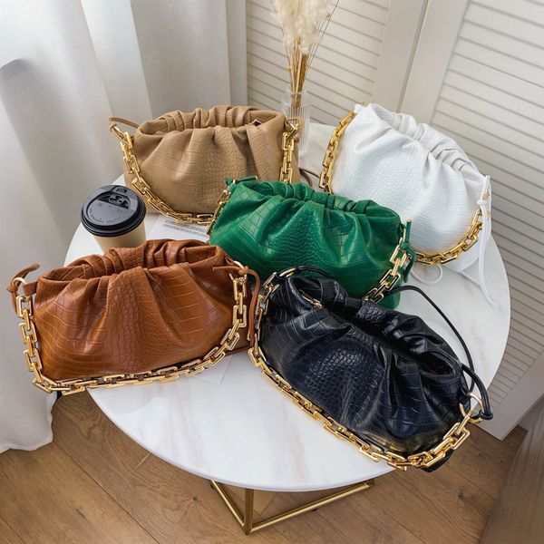 

handbag bag women 2021 fashion korean version trend foreign style crocodile pattern pleated women's thick chain one shoulder cloud, Black;red