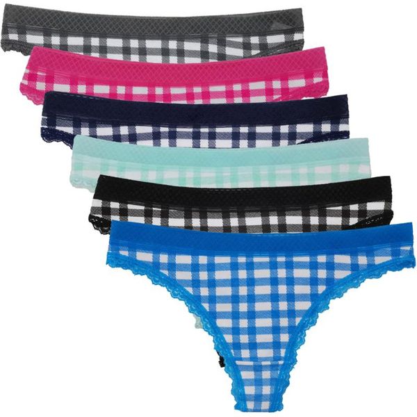 

women's panties 12pcs/set plaid g-strings cotton briefs cozy underwear comfortable ladies erotic bikini thongs lingerie, Black;pink