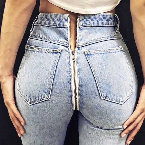 

women's jeans women 2021 autumn back closure zipper denim pencil pants streetwear mid waist ankle length winter thicken jean pant, Blue