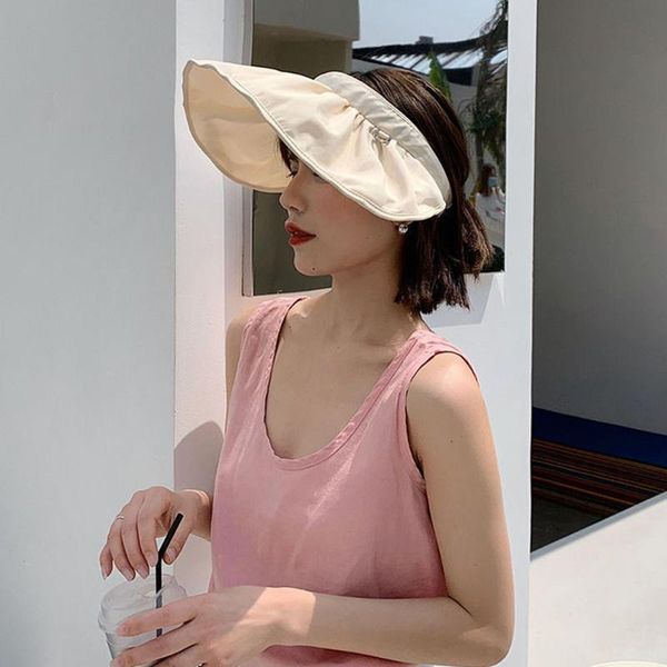 

wide brim hats ladies summer folding convenient to carry solid colors empty baseball cap uv protection adjustable sun visor hat, Blue;gray