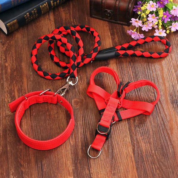 

braided nylon rope three-piece dog leash 4 meters pet leash, suitable for large, medium and small dogs collars & leashes