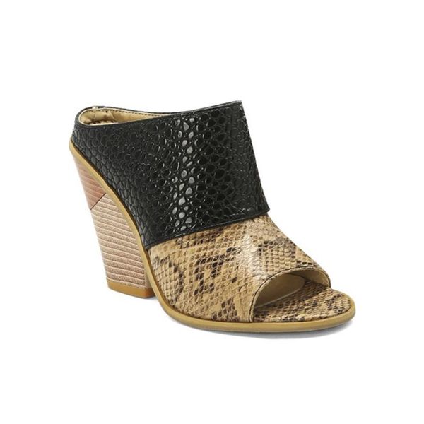 

arrival chunky high heels peep toe crocodile pattern large size 44-47 mixed -color slides sandals for women and ladies, Black