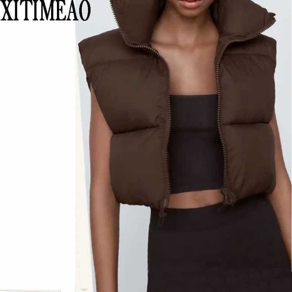 

za women fashion thick warm parkas coat vintage pockets drawstring female sleeveless cotton vest outerwear chic 211008, Black;white