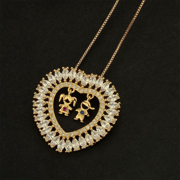 

chains golden color boy and girl pendant necklace women's fashion jewelry multi-color cubic zirconia kids 2021, Silver
