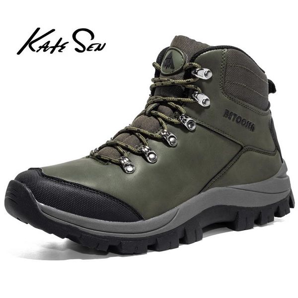 

boots brand men's winter snow plush warm ankle waterproof leather sneakers outdoor male hiking work shoes size 40-46, Black