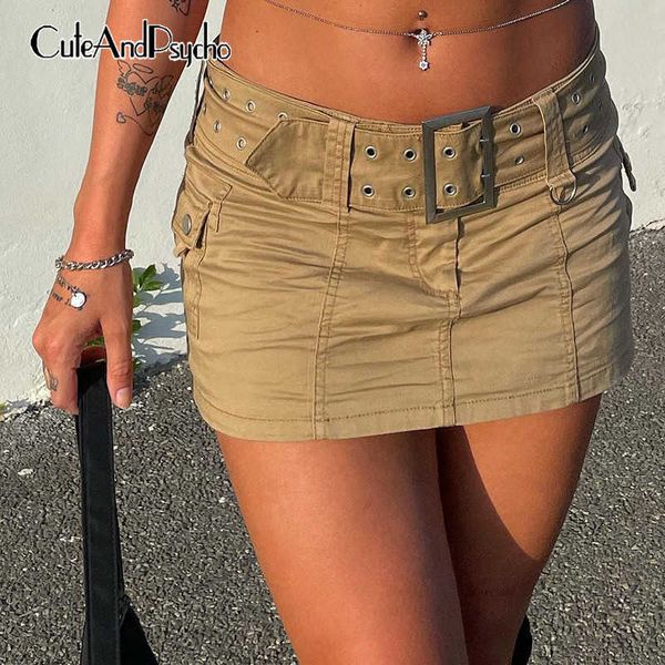 

korean fashion vintage denim skirts streetwear pocket sashes y2k 90s aesthetic chic cute solid hip mini skirt cuteandpscho y0824, Black
