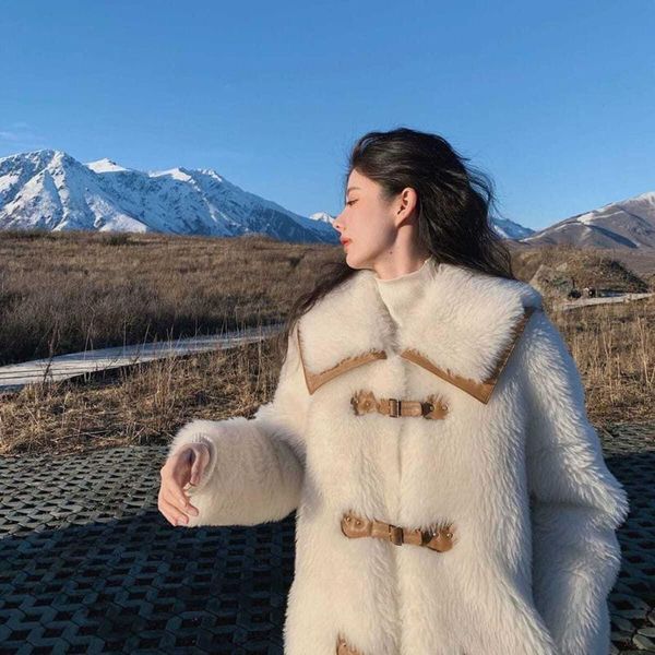 

women's wool & blends winter jacket short coat casual fashion simple commuter style long-sleeved warm flocking solid color straight top, Black
