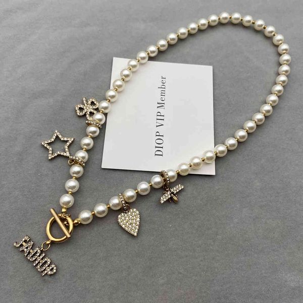 

luxury jewelry star pearl female letter love choker collar necklace, Silver