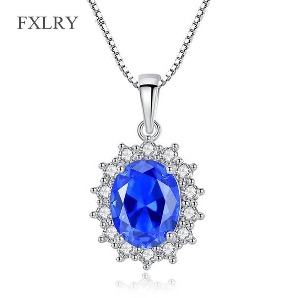 

pendant necklaces fxlry luxury silver color paved tiny cubic zirconia 7mm*9mm oval shape sky blue necklace for women