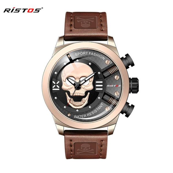 

wristwatches men's simple casual watch fashion round personality skull sports quartz, Slivery;brown