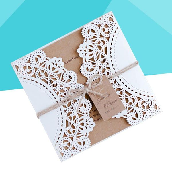 

greeting cards 10pcs hollow out wedding invitation congratulation (white)
