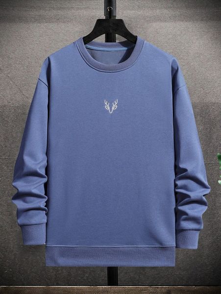 

men embroidery crew neck sweatshirt h40o#, Black