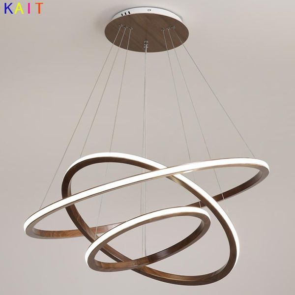 

modern walnut wood led chandelier rings circle ceiling mounted lighting chandeliers