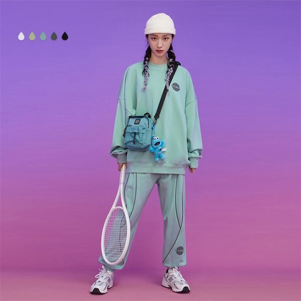 

inflation woman tracksuit spring style loose reflective hip hop sweatshirt set women sweatshirt and sweatpant two piece set 211109, Gray