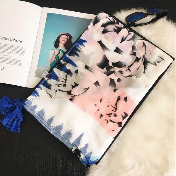 

scarves 2021vintage cotton linen women's scarf spring and autumn korean fashion flower splicing long summer sun shawl women, Blue;gray