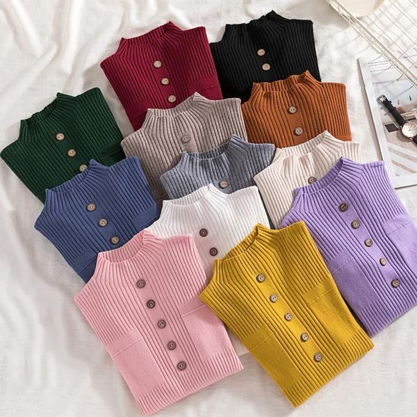 

women's sweaters women 2021 spring autumn half turtleneck pullovers female long sleeve slim-fit tight sweater casual button jumpers l50, White;black