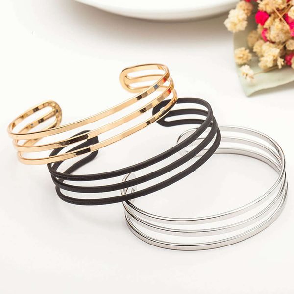 

hand catenary korean smooth fashionable versatile three-layer bracelet, simple and classic opening bracelet, Golden;silver