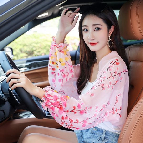 

sunscreen shawl driving beach wraps thin coat scarves sun-protective sleeve print shade shawls scarf chiffon loose ladies sun protective wm, Red;brown