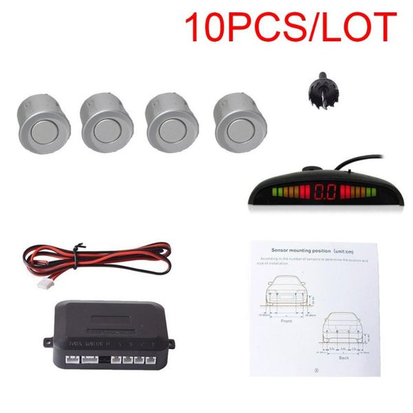

car rear view cameras& parking sensors 10pcs vehicle reverse backup radar system with 4 distance detection+led display+sound warning(silver)